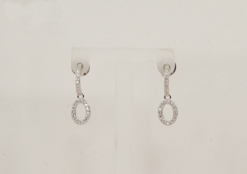 Sterling Silver/CZ Half Hoop Circle Drop Earrings